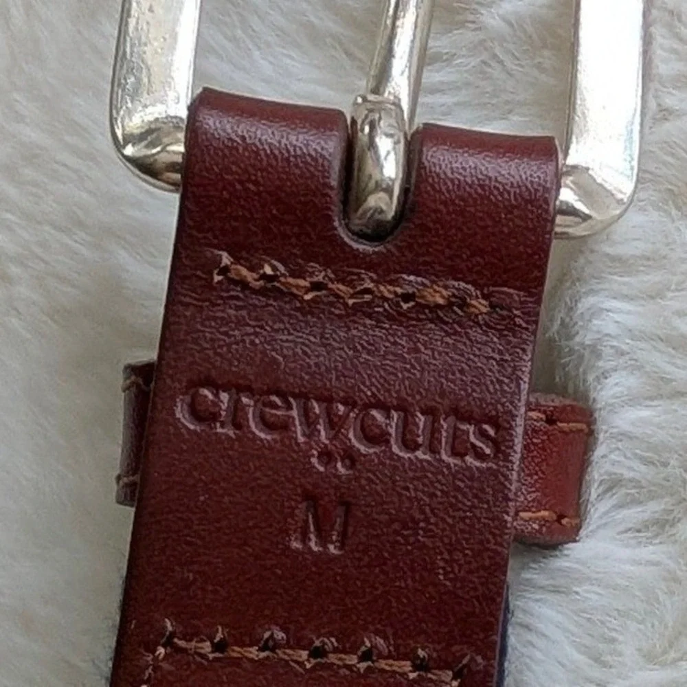 Crewcuts Boys Navy Blue Woven Belt Brown Leather Trim Silver Buckle Medium